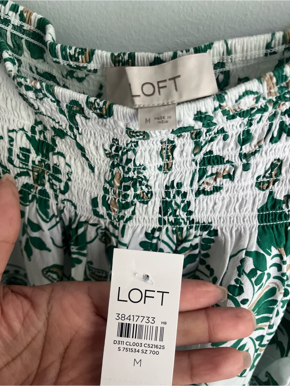 LOFT White Skirt with Green and Tan Floral Print